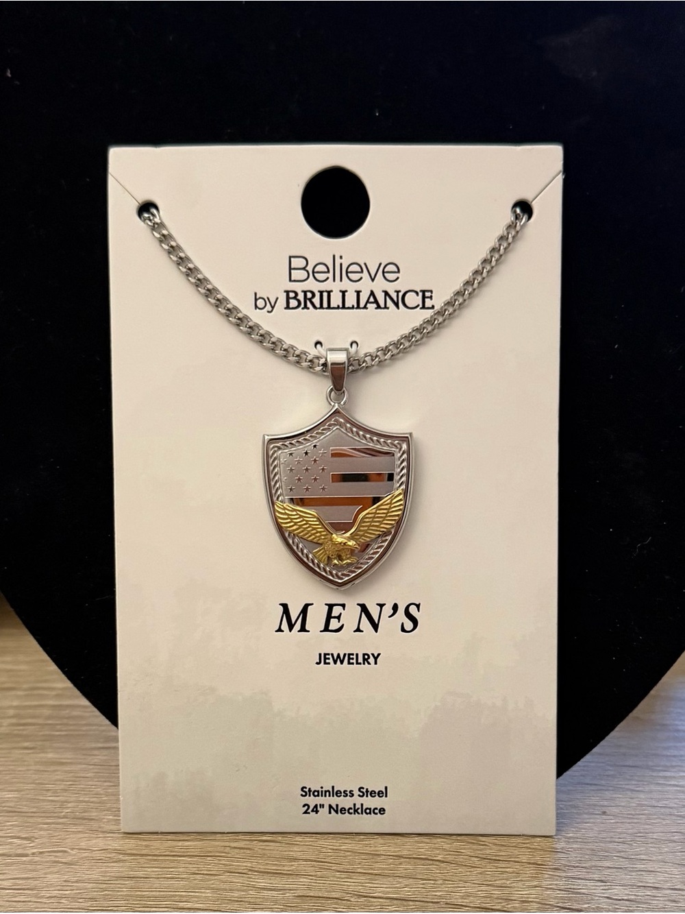 Believe by Brilliance Eagle Flag Shield Stainless Steel Necklace New
